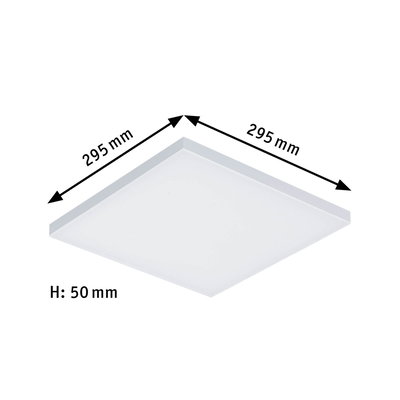 Firkantet hvid LED-loftlampe i plastik, 295 mm kantlængde og 50 mm højde