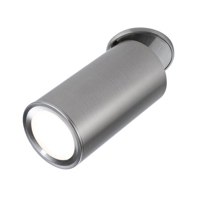 Modern ceiling spotlight in brushed stainless steel silver for focused room lighting