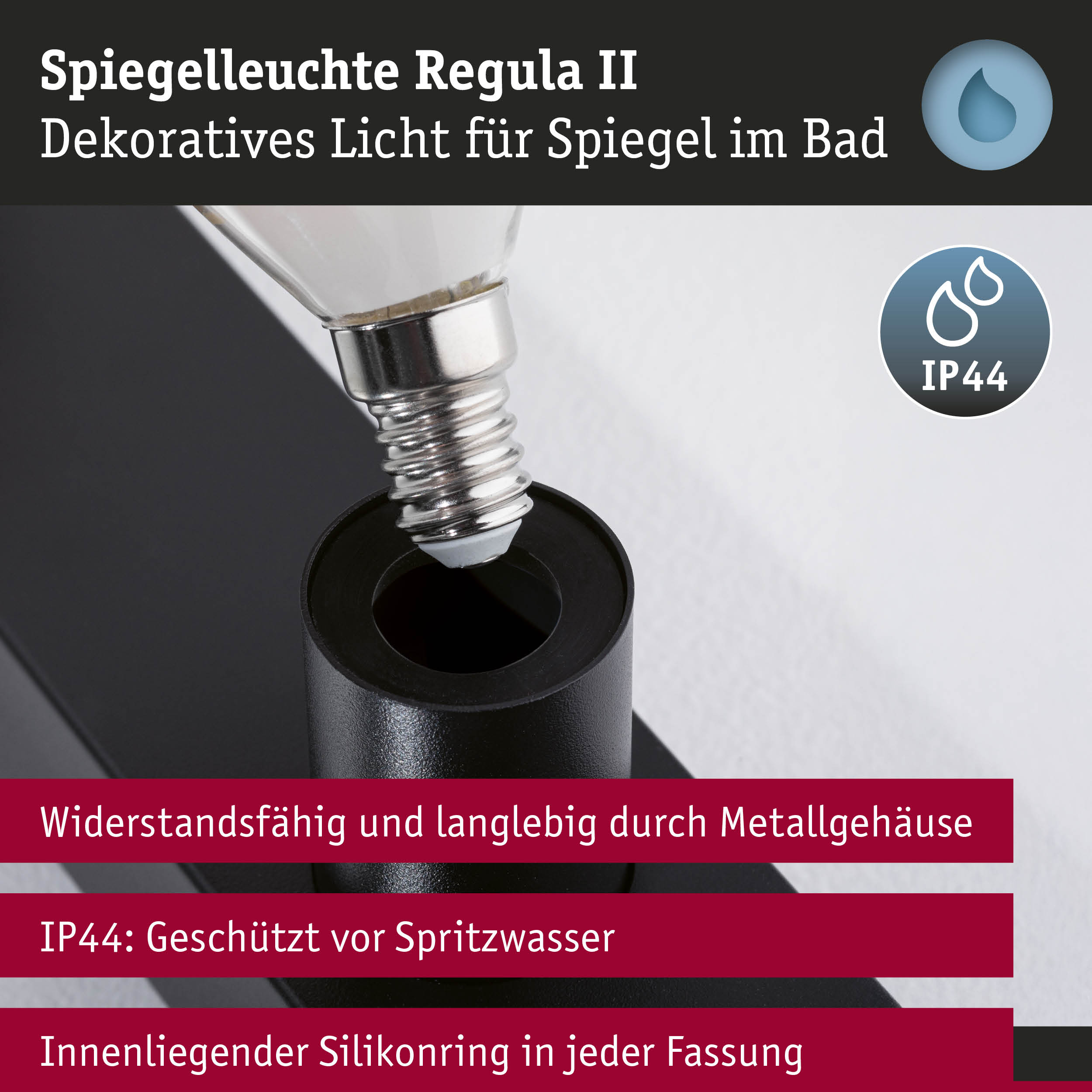 Set Spiegelleuchte Regula II inkl. Leuchtmittel 3-flammig IP44 E14 2700K 3x470lm 230V 3x4,5W dimmbar Schwarz/Opal