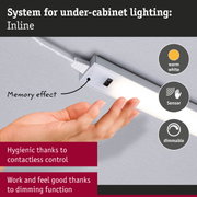Inline under-cabinet LED light with warm white glow, sensor and dimmable feature for kitchen lighting