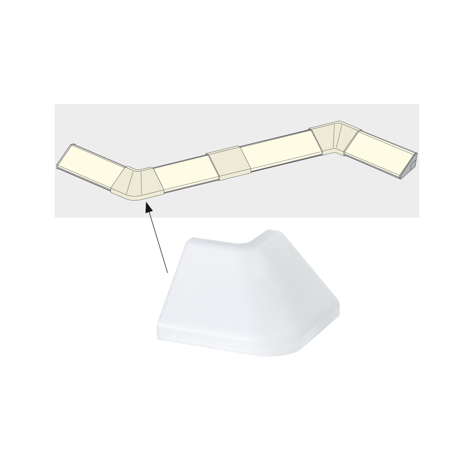 LED Strip profile Delta Connector Outside Corner 2 pack Satin White plastic corner connector for LED light strips enabling angled installation in lighting setups