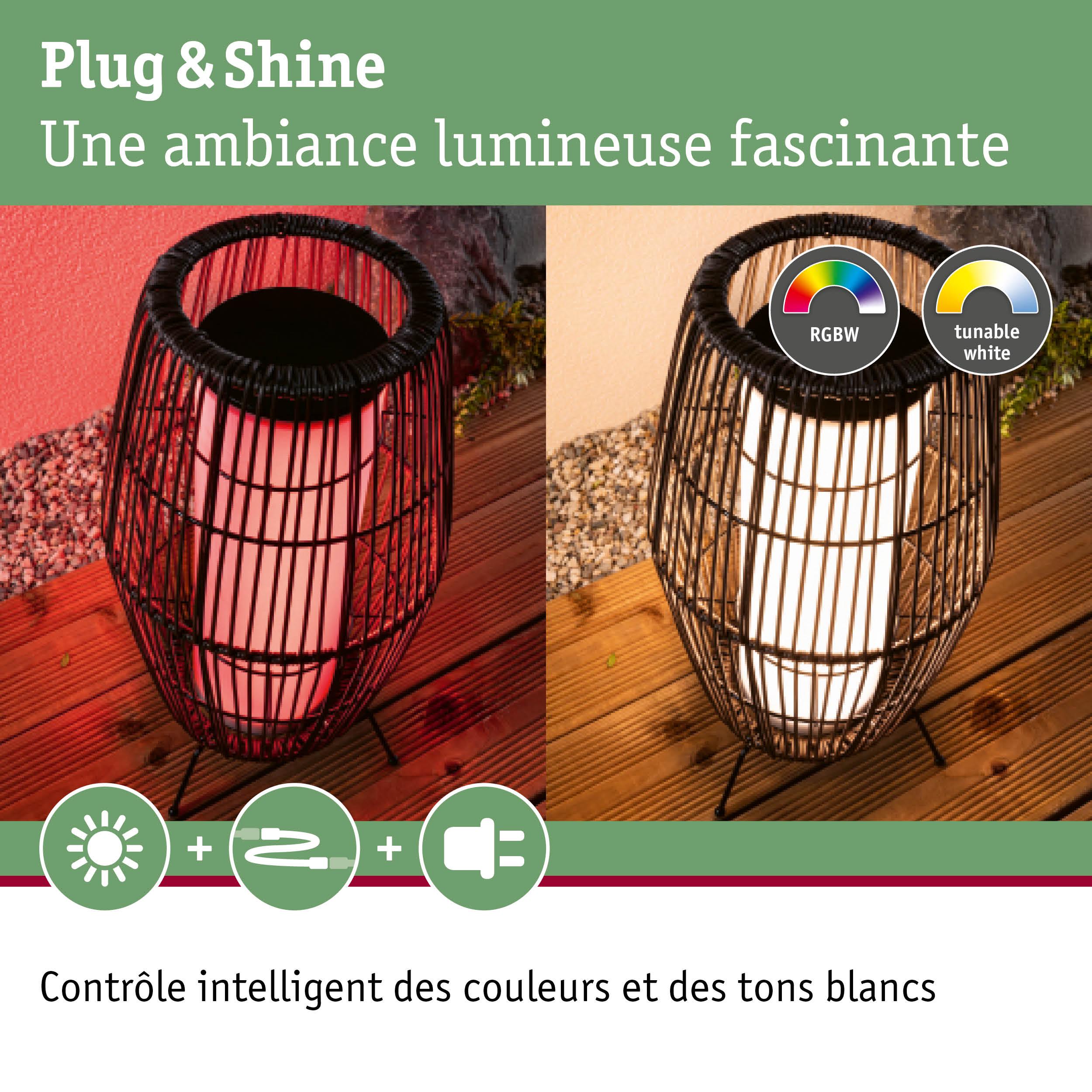 Lampe sur pied noire extérieure avec lumière RGBW et blanc réglable pour ambiance lumineuse