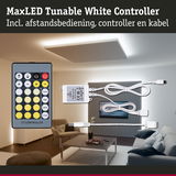 MaxLED Tunable White Controller met afstandsbediening en kabels voor instelbare LED-verlichting in woonkamers