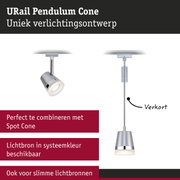 Zilveren URail Pendulum Cone LED-spot van metaal met verstelbaar ontwerp voor railsystemen