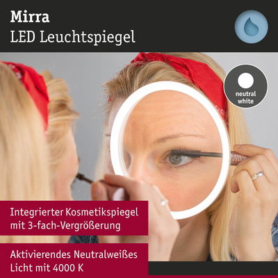 Mirra LED Leuchtspiegel mit integriertem Kosmetikspiegel und 3-fach-Vergrößerung in neutralweißem Licht