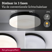 Ronde plafondlamp met zwarte rand, dimbaar in drie stappen met warm wit licht