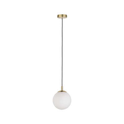 Suspension moderne en verre blanc et métal couleur laiton pour un éclairage élégant