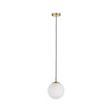 Modern pendant light with white glass and brass-colored metal for stylish room lighting