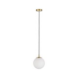 Modern pendant light with white glass and brass-colored metal for stylish room lighting