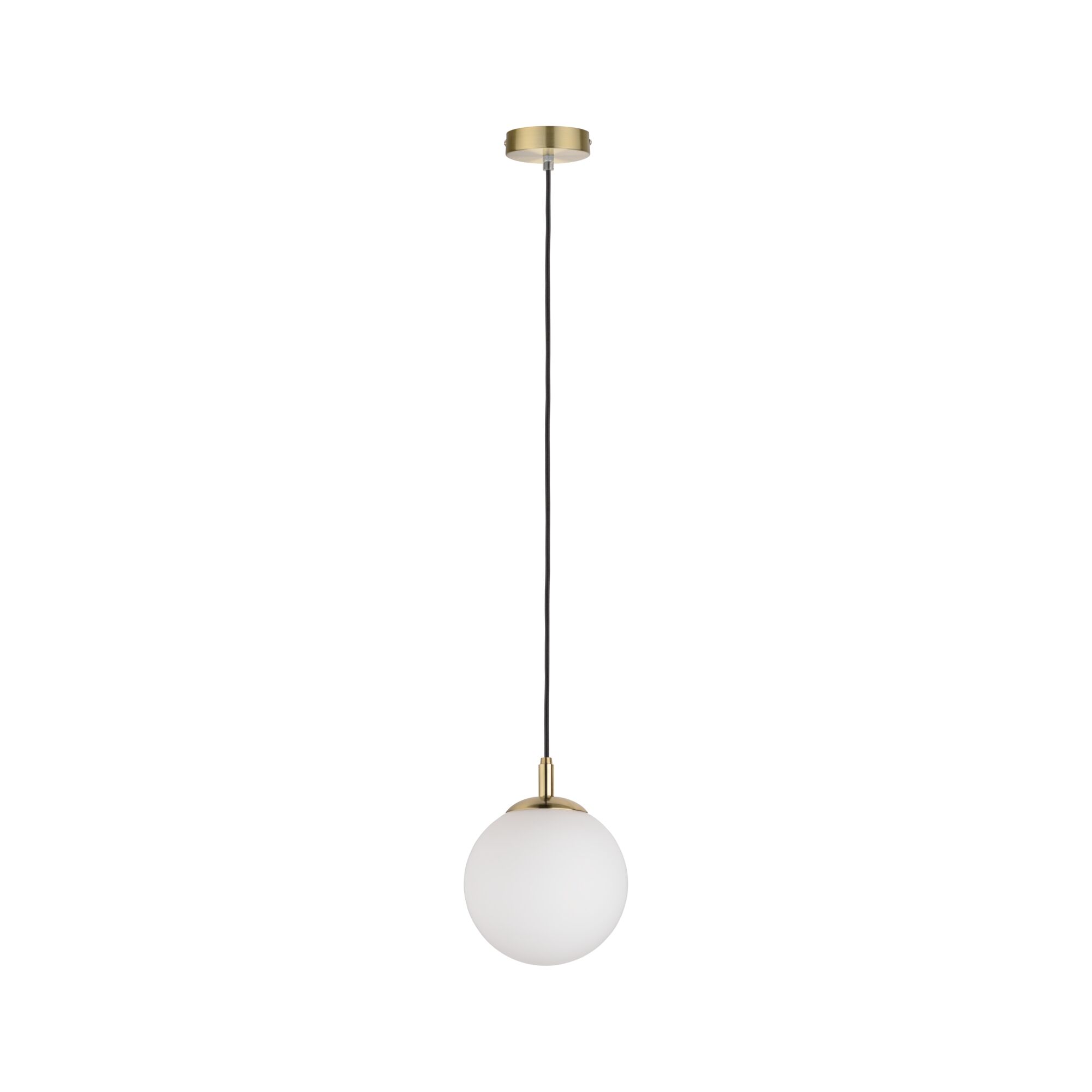 Modern pendant light with white glass and brass-colored metal for stylish room lighting