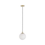 Suspension moderne en verre blanc et métal couleur laiton pour un éclairage élégant