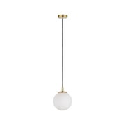 Suspension moderne en verre blanc et métal couleur laiton pour un éclairage intérieur élégant