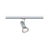 Silver metal LED spotlight on track system for flexible indoor lighting solutions