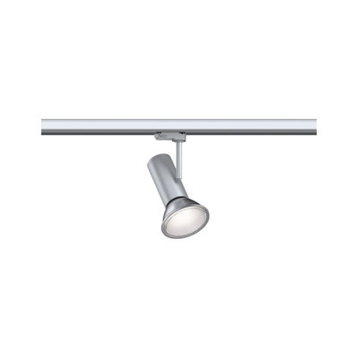 Silver metal LED spotlight on track system for flexible indoor lighting solutions