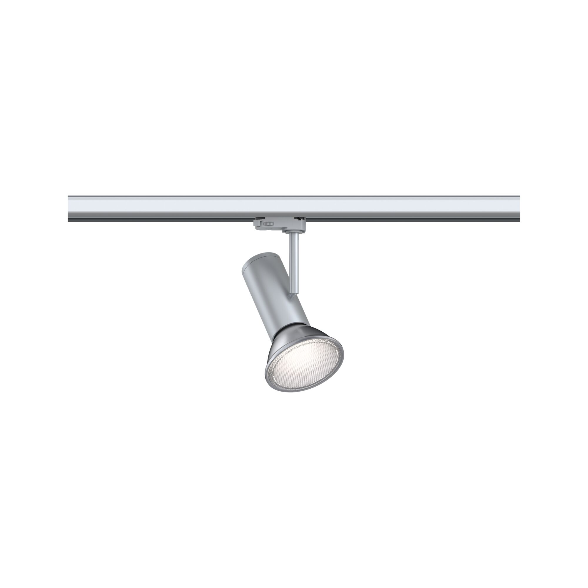 Moderner silberner LED-Strahler aus Metall für Schienensysteme, dimmbares Wohnraumlicht