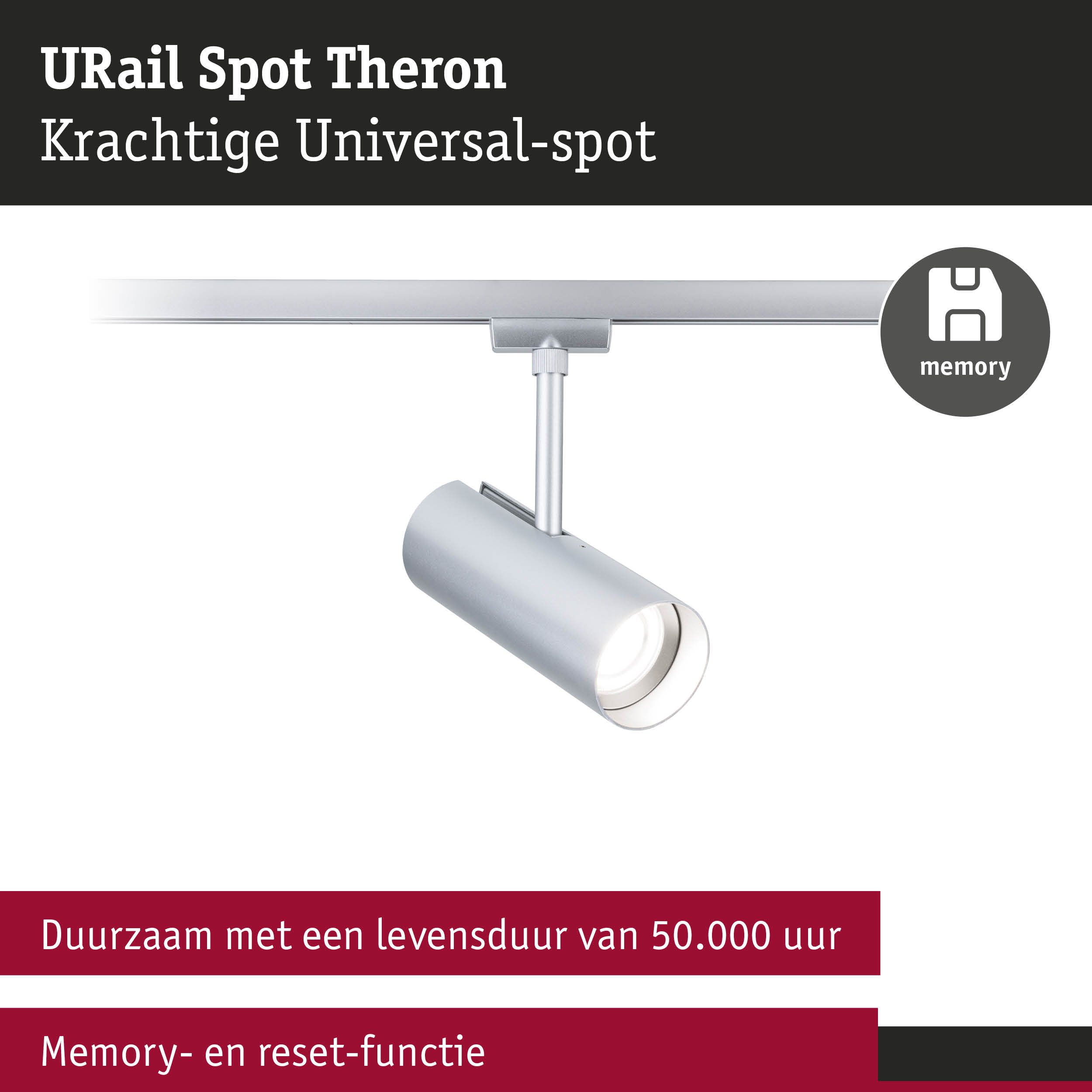 Moderne witte URail Spot Theron metalen spot met geheugenfunctie en lange levensduur