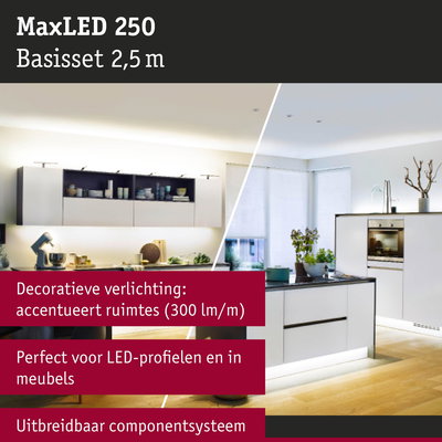 MaxLED 250 LED-verlichtingsset 2,5 m voor meubels en profielen met decoratief wit licht
