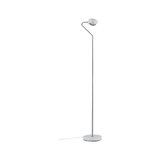Modern floor lamp with white base and chrome stem, LED light for living room illumination