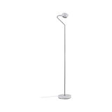 Moderne Stehleuchte mit weißem Sockel und verchromtem Stab, LED-Lampe für Wohnraumbeleuchtung