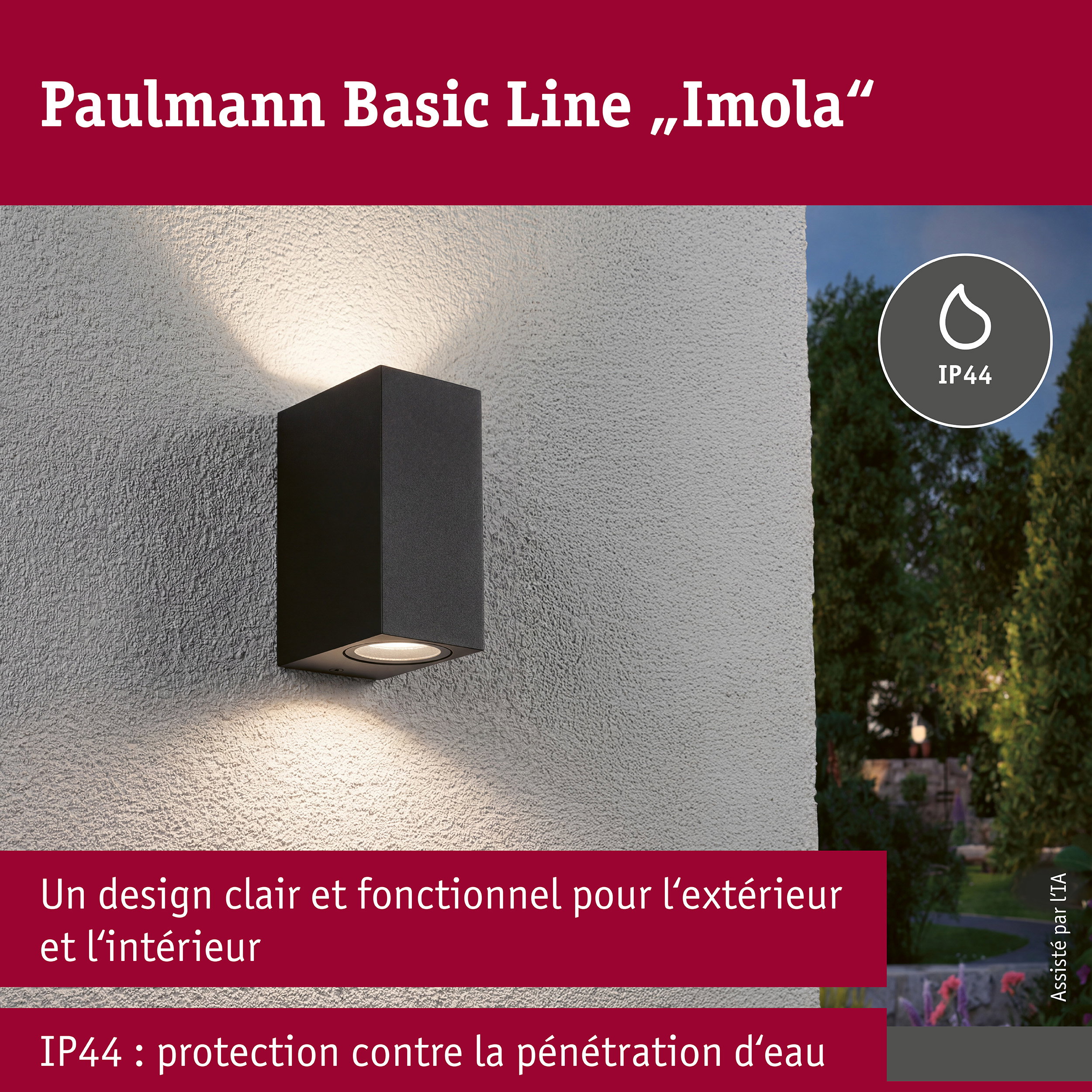 Applique Imola IP44 GU10 230V max. 2x10W Noir mat