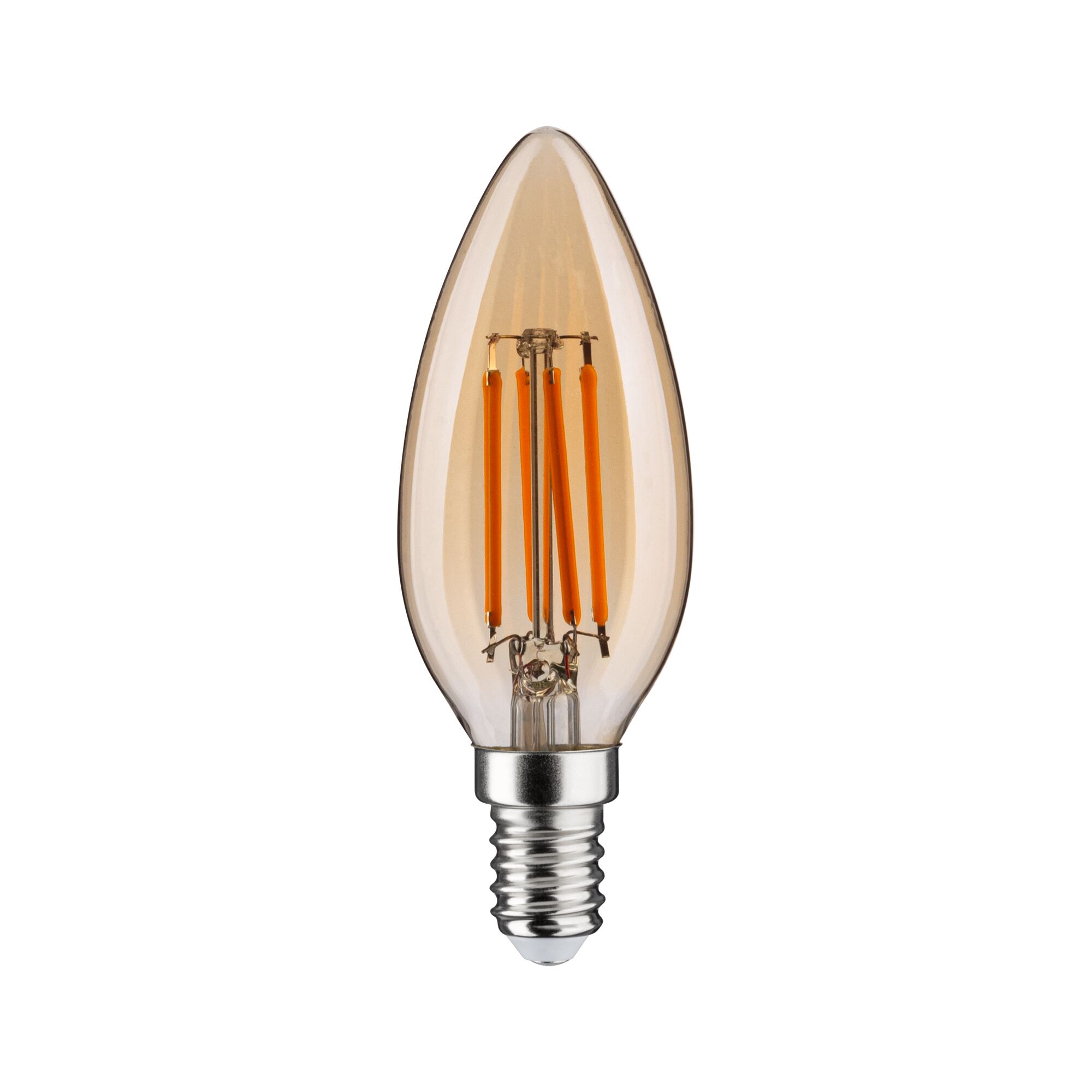 Amberfarvet LED-filament stearinlys pære med E14-fatning til dekorativ belysning og energibesparende lys
