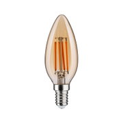 Amber LED filament candle bulb with E14 base for decorative lighting and energy-efficient illumination