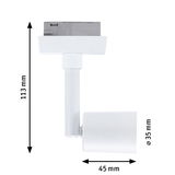 Witte metalen LED-spot van 113 mm hoog en 35 mm diameter voor railsystemen