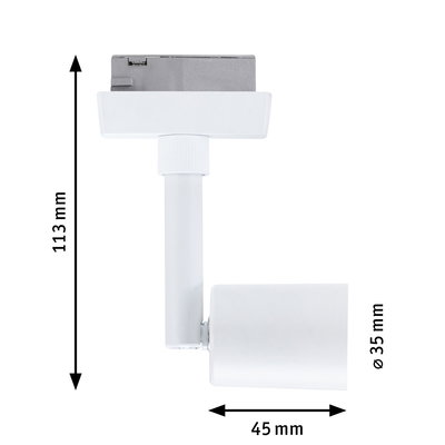 Spot LED blanc en métal de 113 mm de haut et 35 mm de diamètre pour systèmes sur rail