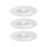 Drie witte metalen inbouwspots met warm wit licht voor moderne binnenverlichting