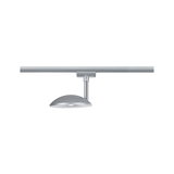 Moderner silberner LED-Deckenspot aus Metall mit rundem Schirm für Schienensysteme