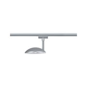 Moderner silberner LED-Deckenspot aus Metall mit rundem Schirm für Schienensysteme