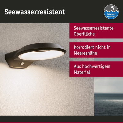 Seewasserresistenter Außenwandleuchter in Schwarz mit hochwertiger Oberfläche und Korrosionsschutz nahe Meer