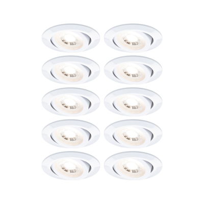 Tien witte inbouwspots met verstelbare kop voor flexibele LED-plafondverlichting