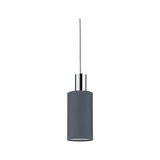 Modern pendant light with grey fabric shade and chrome metal for stylish room lighting