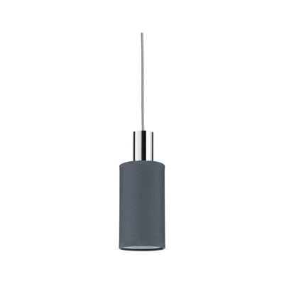 Modern pendant light with grey fabric shade and chrome metal for stylish room lighting