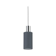 Modern pendant light with grey fabric shade and chrome metal for stylish room lighting