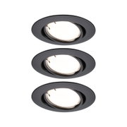 Trois spots encastrés noirs en métal avec lumière LED blanc chaud pour éclairage moderne