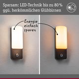 Vergleich von energiesparender LED-Technik und herkömmlicher Glühbirne an moderner Wandlampe