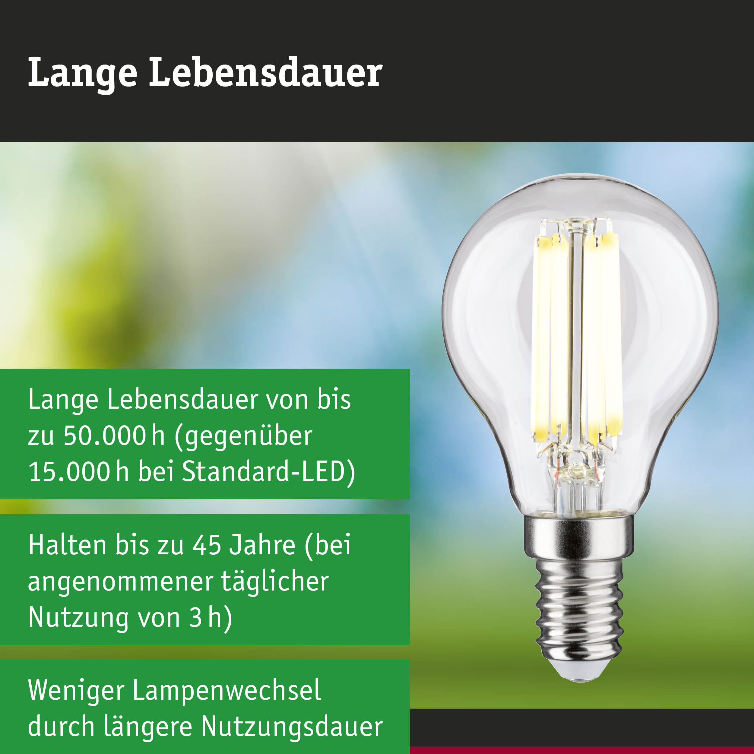 Efficient-Line Filament 230V LED Tropfen E14 1er-Set 82mm 525lm 2,5W 4000K Klar