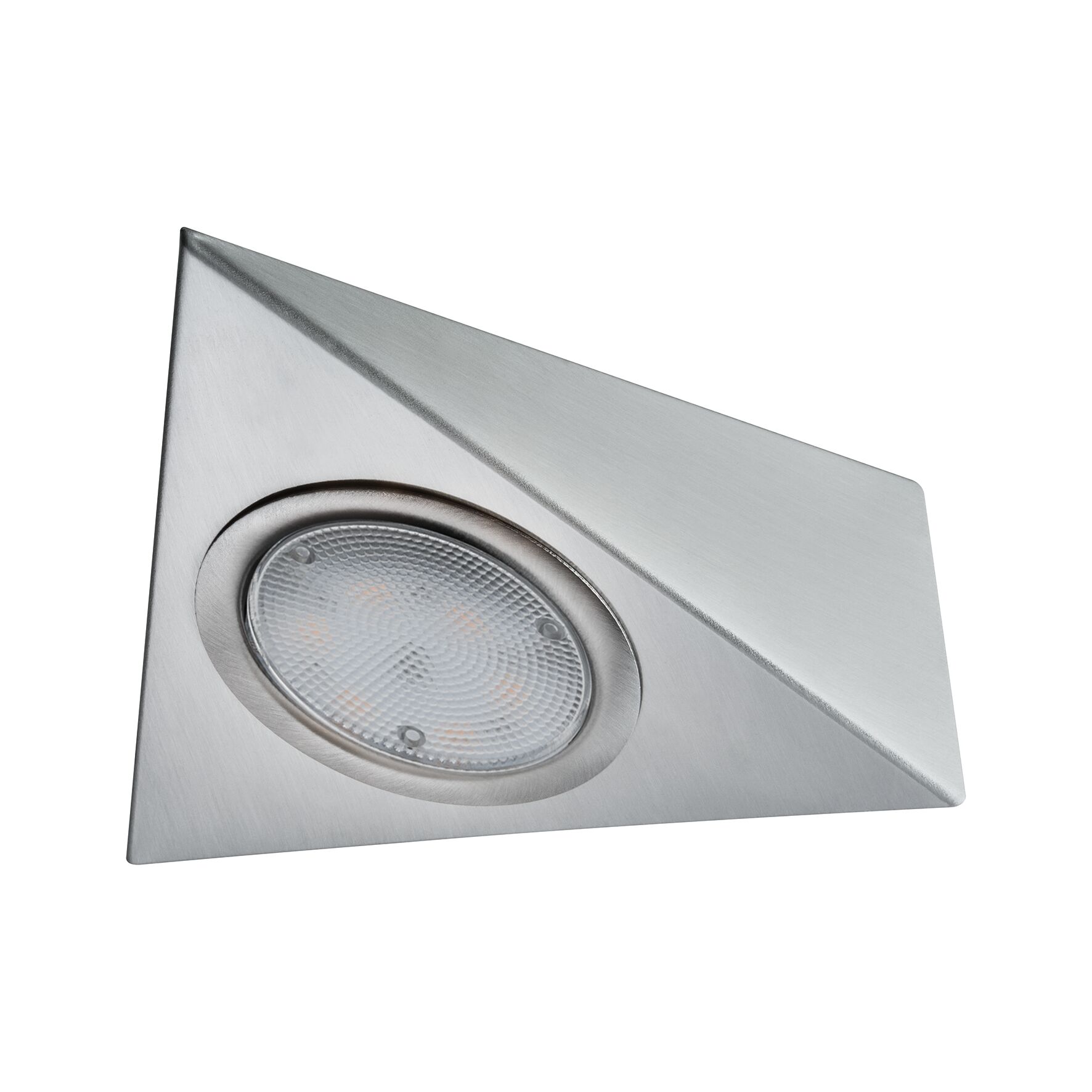 Triangular recessed spotlight in brushed stainless steel with LED light for modern indoor lighting