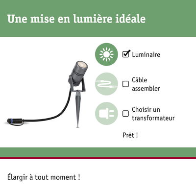 Projecteur LED noir en métal avec piquet pour éclairage extérieur et jardin, lumière d'ambiance