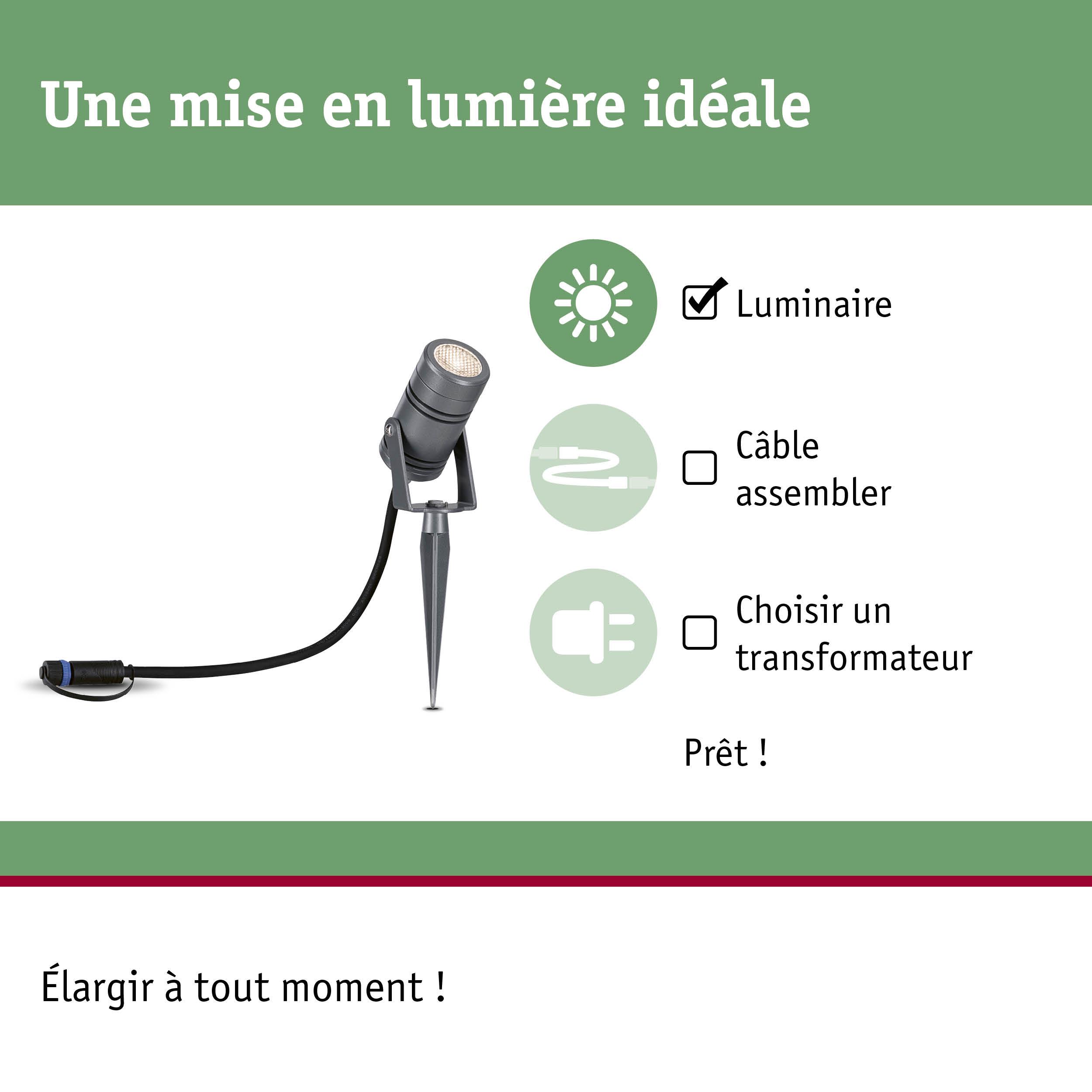 Projecteur LED noir en métal avec piquet pour éclairage extérieur et jardin, lumière d'ambiance