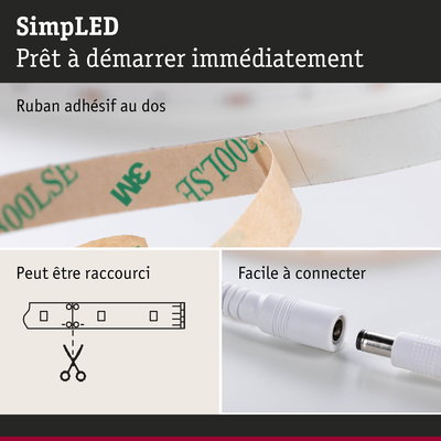 Bande LED avec ruban adhésif, peut être raccourcie et facile à connecter pour éclairage LED