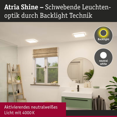Atria Shine LED-Deckenleuchten mit Backlight-Technik in neutralweißem Licht für modernes Badezimmer