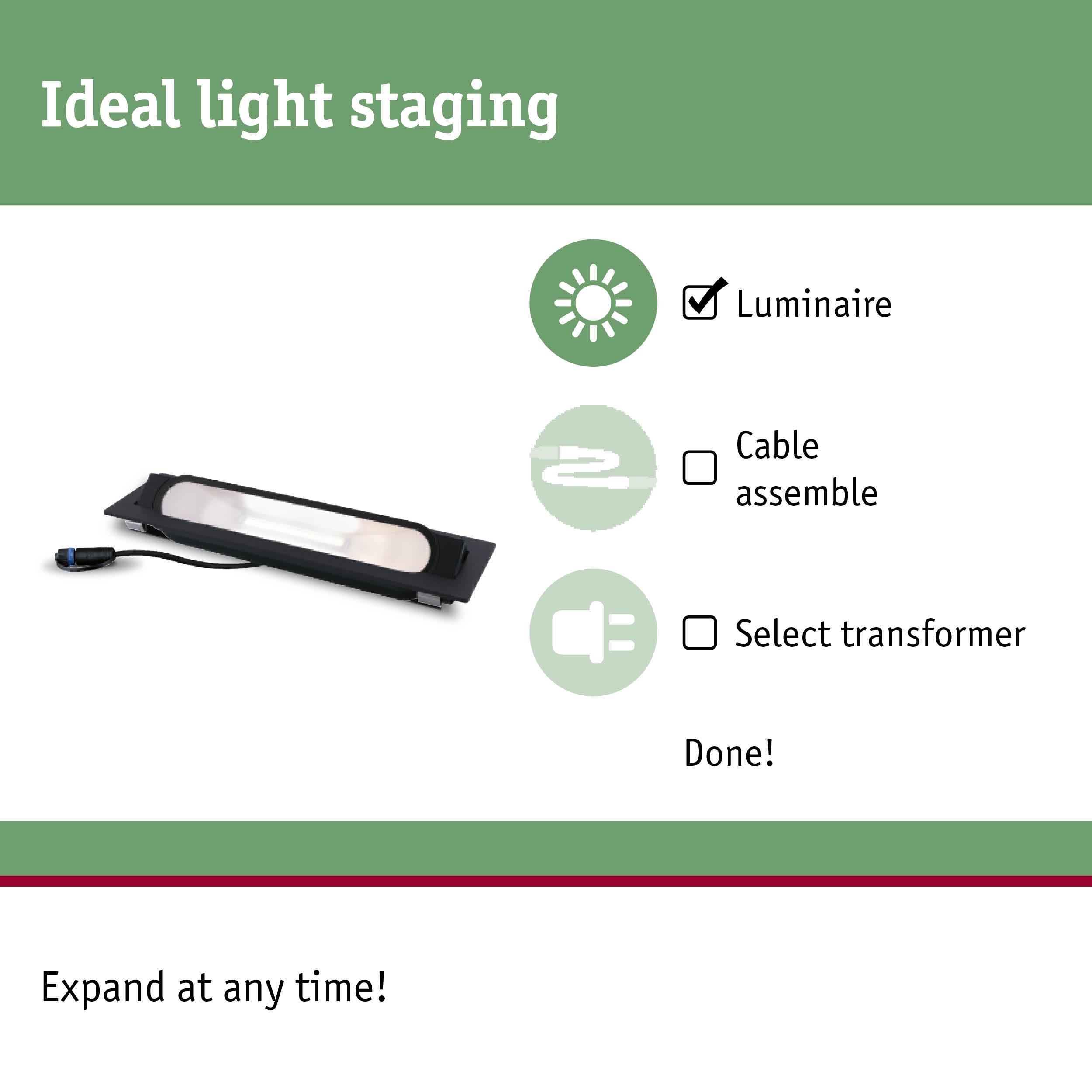 Black LED luminaire with cable connector on white background for lighting installation
