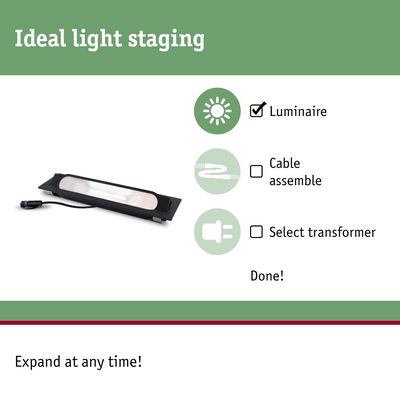 Black LED luminaire with cable connector on white background for lighting installation