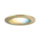 Ronde LED inbouwspot van goudkleurig metaal met warm en koel wit licht voor woonruimtes