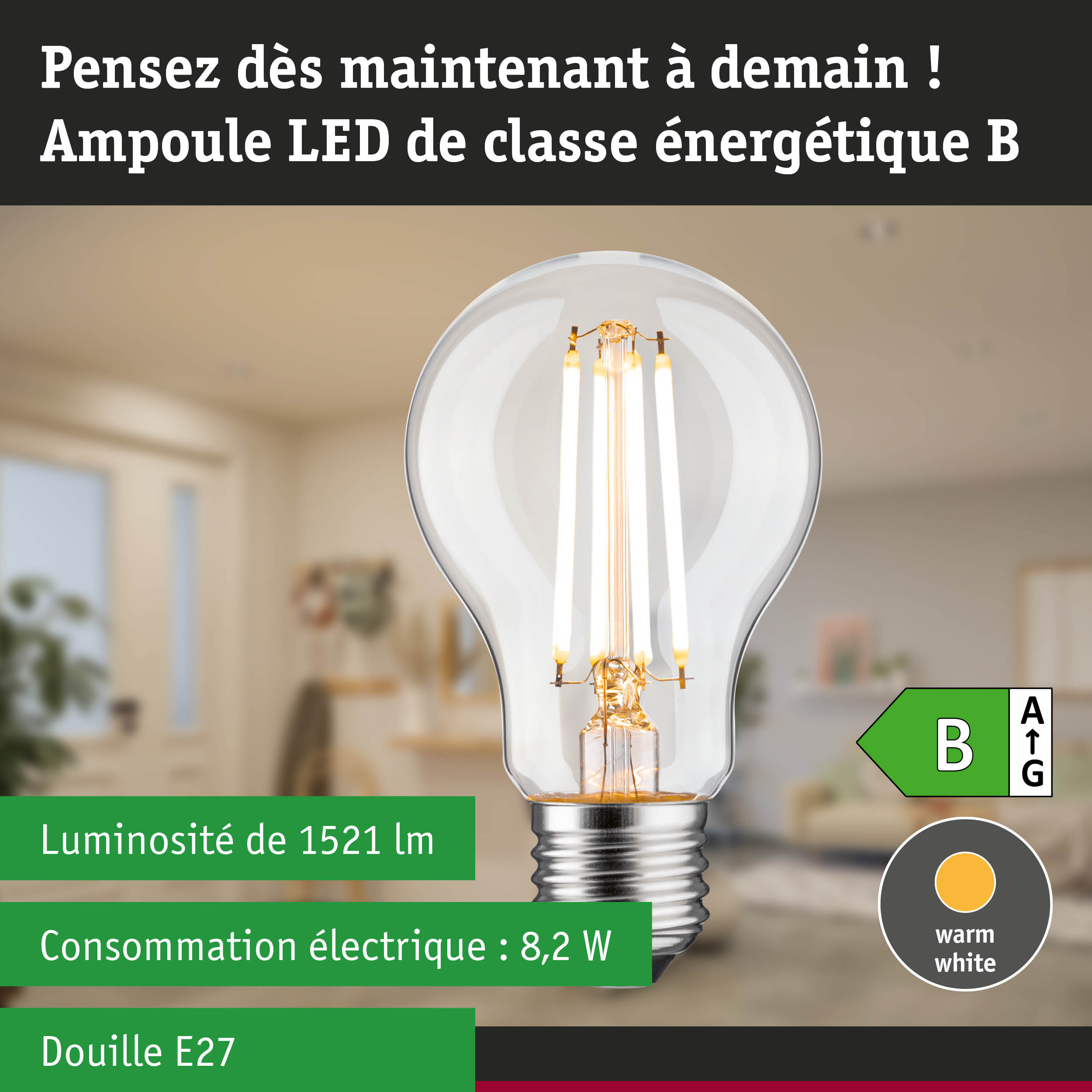 Ampoule LED claire avec lumière blanc chaud et réglage 3 niveaux pour éclairage économe en énergie