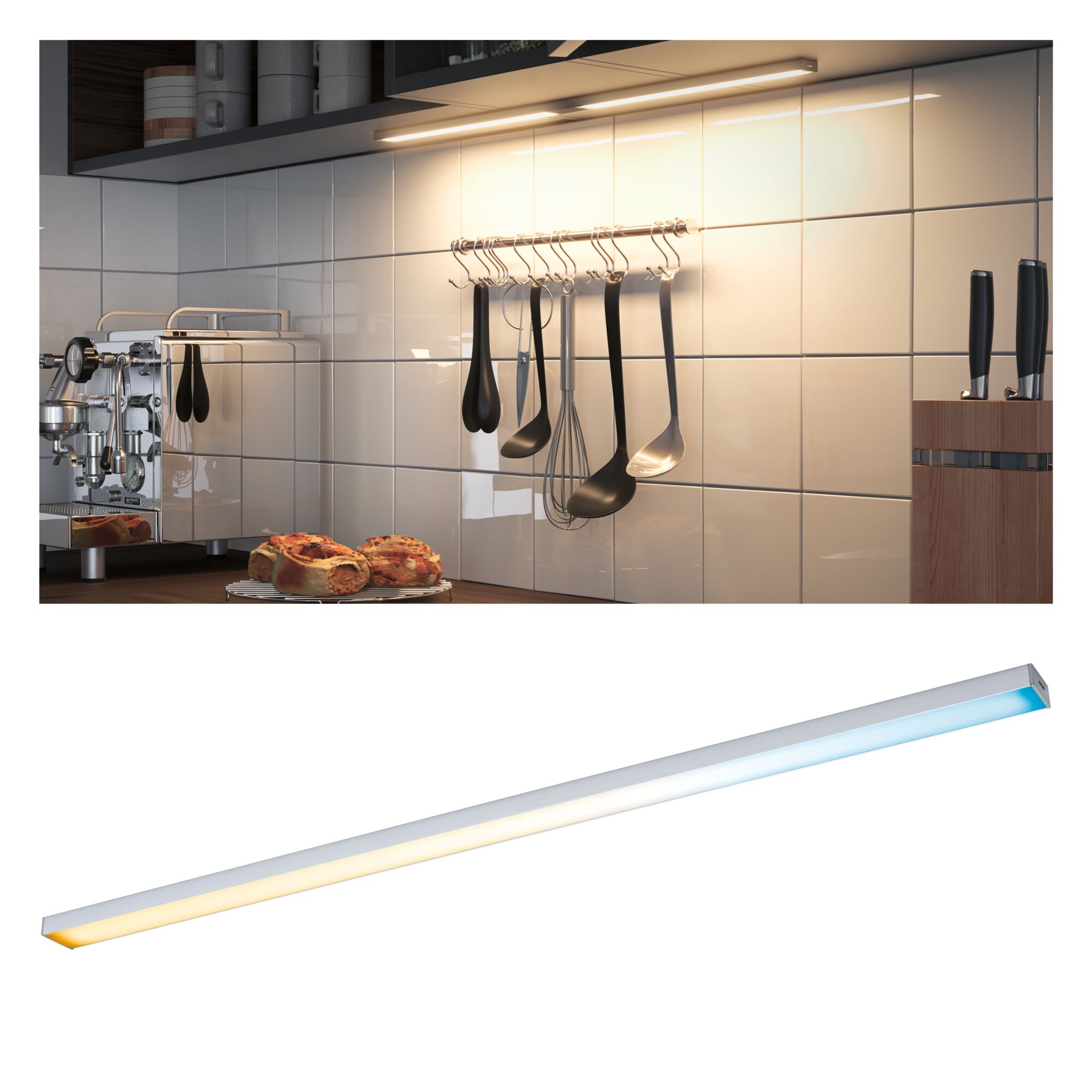 Lumière LED sous meuble en aluminium avec éclairage blanc chaud et froid pour plan de travail de cuisine