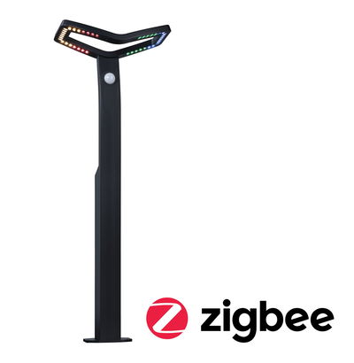 Zwarte LED-buitenlamp met bewegingssensor en gekleurde LED's, Zigbee compatibel voor slimme verlichting